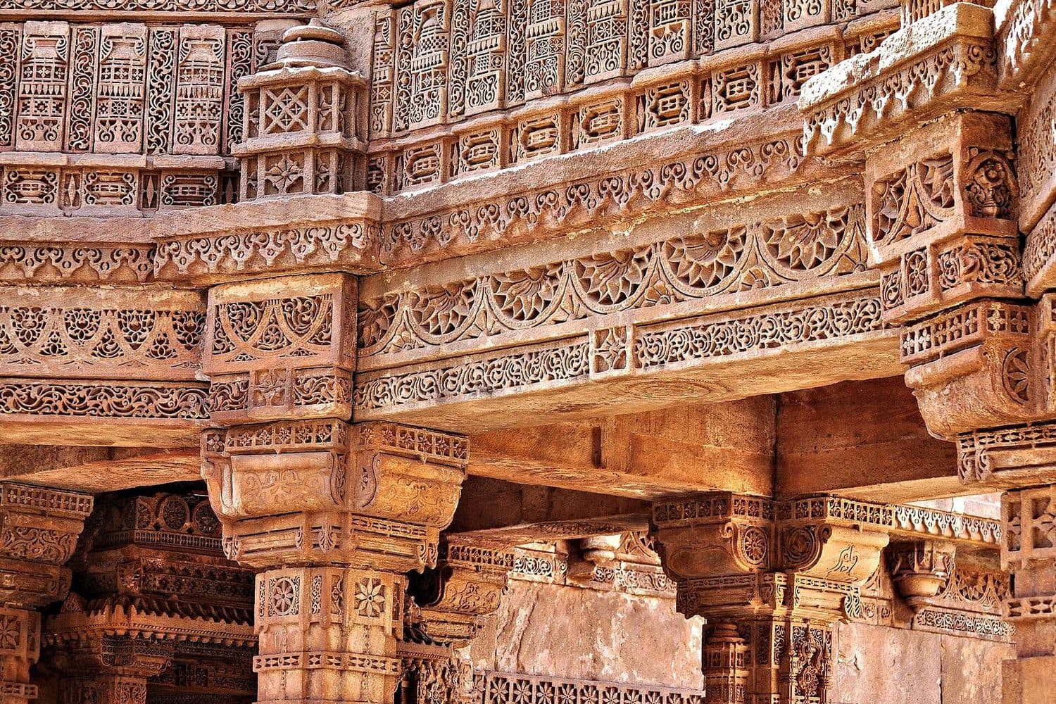 The carved galleries of the Adalaj stepwell near Ahmedabad