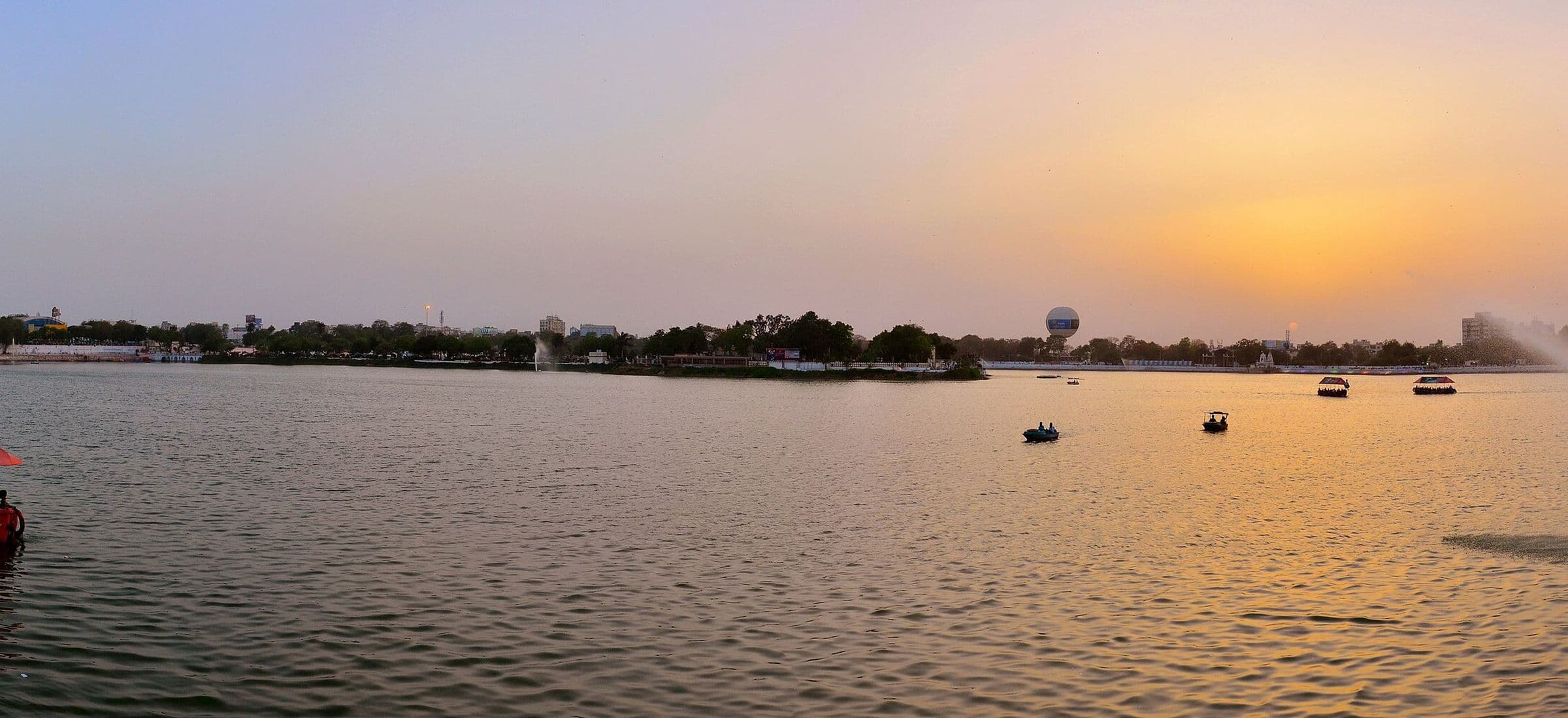 Sunset across the water at Kankaria Lake, Ahmedabad